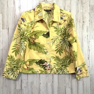 Gaudy Couture Embellished Jacket L Yellow Tropical Monkey Sequins Summer Party